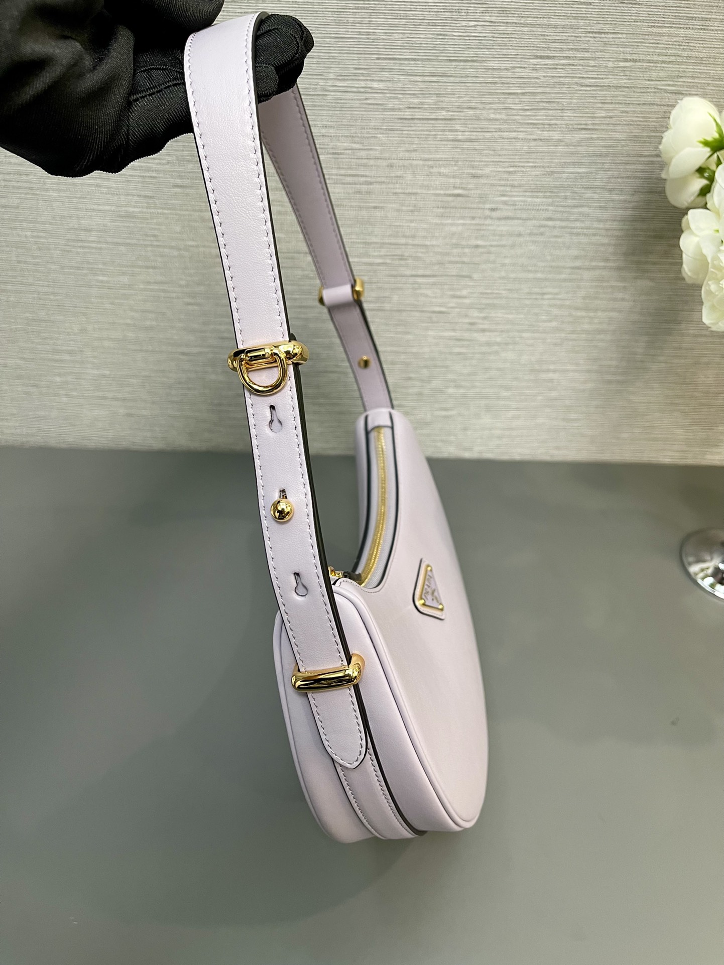 Prada Arque Leather Shoulder Bag Handbag Alabaster 1BC194